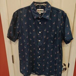 Tipsy Elves Shirt Mens Medium Blue Donkeys Llamas Short Sleeve Button Down